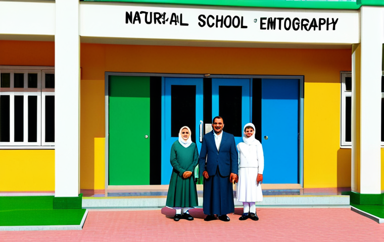 School Introduction Scene**
"A vibrant and welcoming school entrance. Children, fully clothed in modest school uniforms, are happily entering the building. Parents are nearby, smiling and waving. The school building is colorful and inviting, with a clear sign in Urdu. Include a green playground in the background. Safe for work, appropriate content, family-friendly, professional illustration, perfect anatomy, natural proportions, well-formed hands."
**