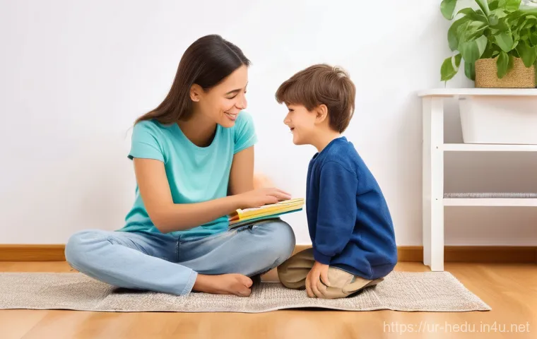 아동 심리와 훈육 방법 - **Prompt: Understanding Emotions and Communication**
    "A cozy and sunlit living room. A young chi...