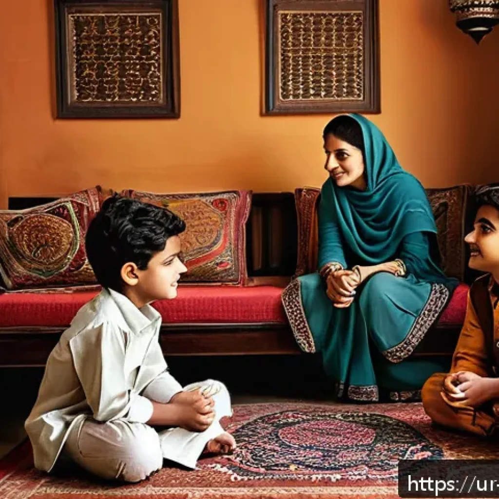 자녀와의 협상 기술 - A warm, cozy family living room scene in a traditional South Asian home decorated with cultural elem...