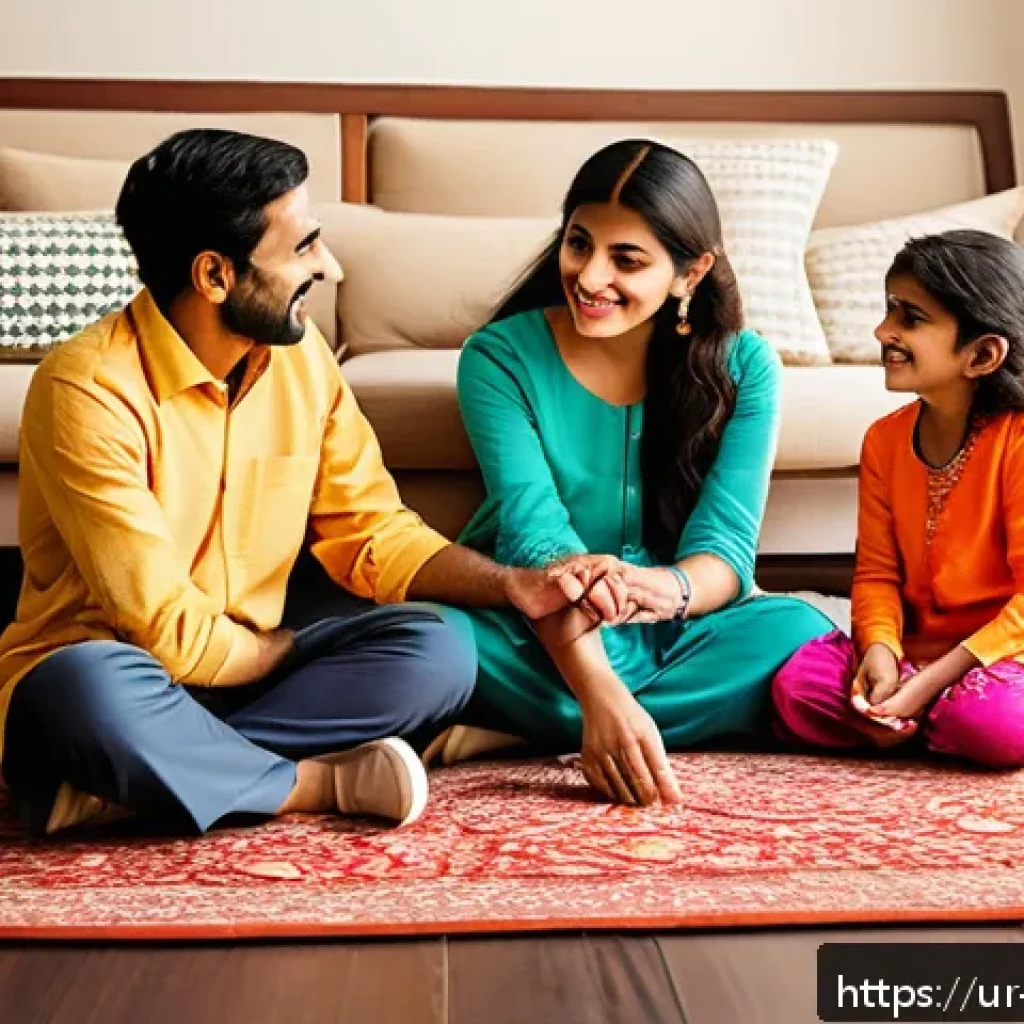 부모 권위와 민주적 양육 - A warm family scene in a cozy living room featuring parents and children engaging in open and positi...